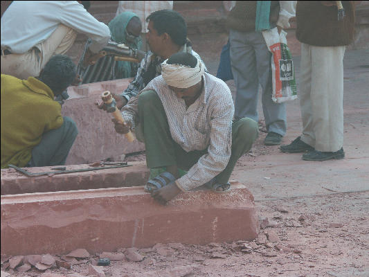 Pict3667 Workman Carving Stone Jodhbais Palace Fatehpur Sikri